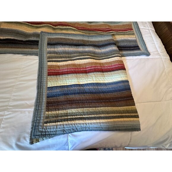 Pair of Quilted Stripped Cotton King Pillow Shams Boho Coastal Cottage Daybed - Picture 8 of 14